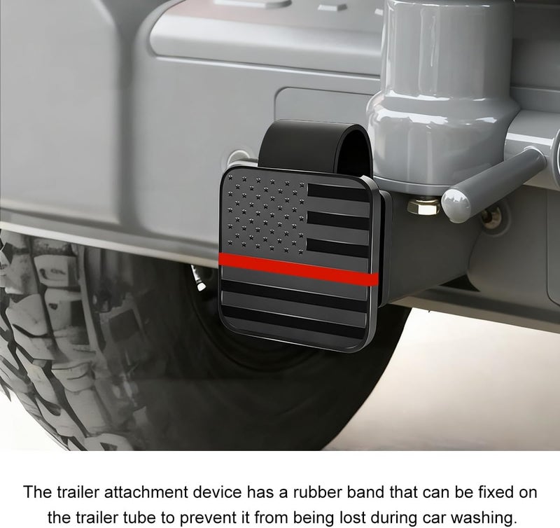 Sandfren 2 Inch Trailer Hitch Cover, American Flag Vehicle Square Mouth Protection Hook Dust-Proof Plug Cap, Auto Receiver Tube Hitch Plug Insert Accessories, Universal for SUV Truck RV (Black/Red - Image 3